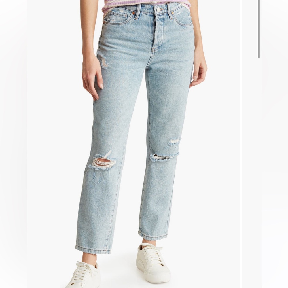 High Rise Button Fly Straight Leg Jeans